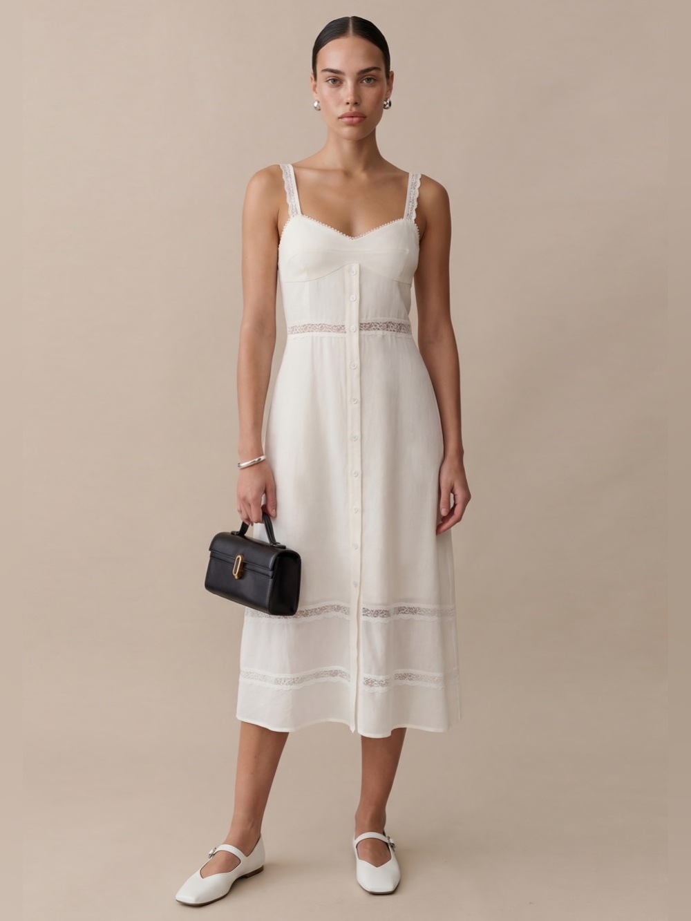 NWT Few Moda Katelina Dress size 4 white ivory cream o.p.t midi lace button up